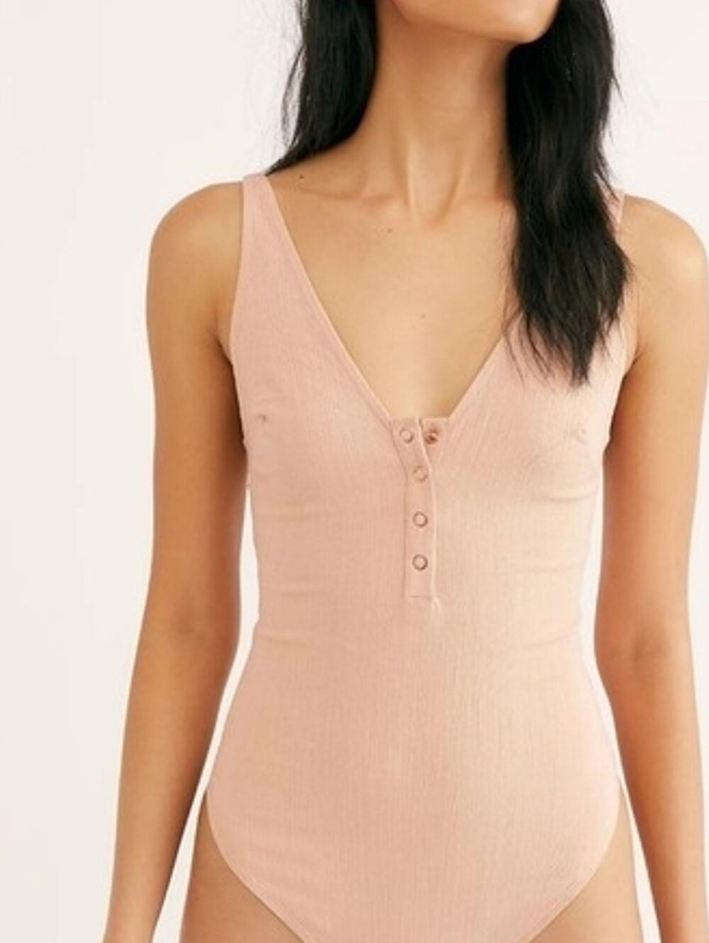 Free People Larissa V-Neck Button-Front Bodysuit - Blush